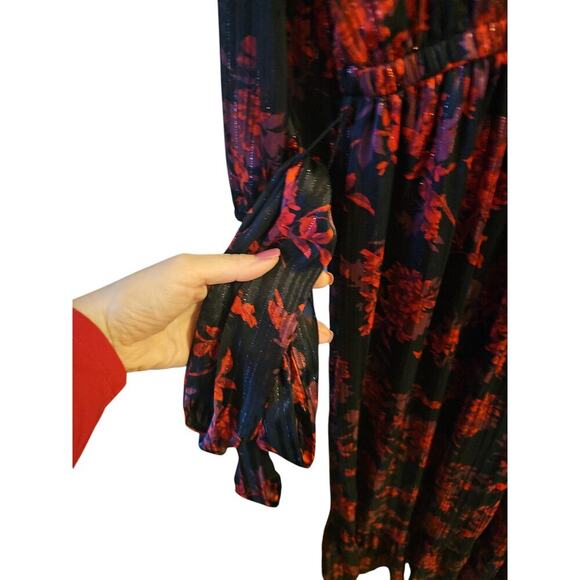 Lane Bryant red black floral Romantic 3/4-Sleeve Button-Down Maxi Dress sz 16 - Picture 6 of 10